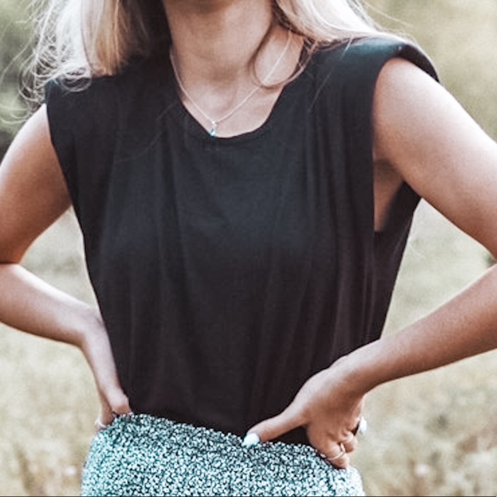 Black Shoulder Pad Tank Top